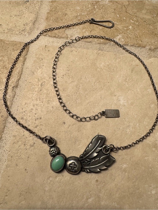 The Noisy Plume Jewelry - The Noisy Plume Sterling Silver Feather Turquoise Pendant Necklace - Green